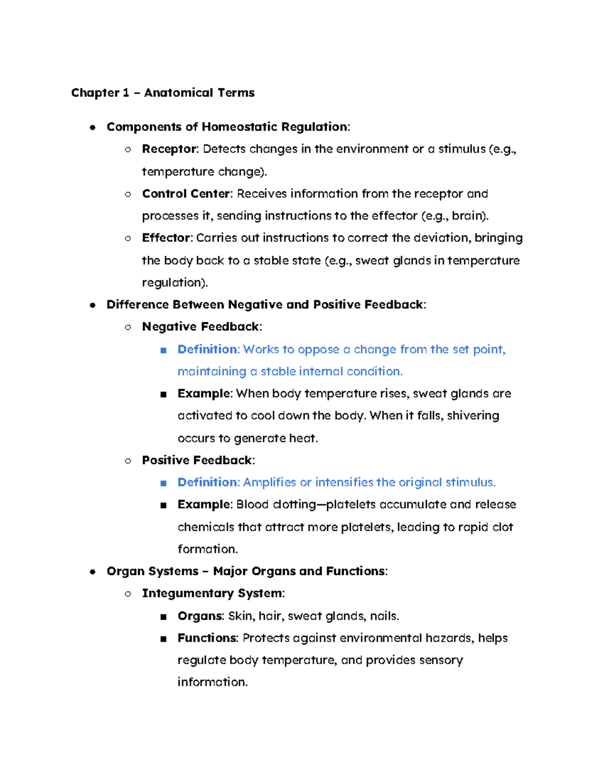 Study guide - notes - Chapter 1 – Anatomical Terms Components of ...