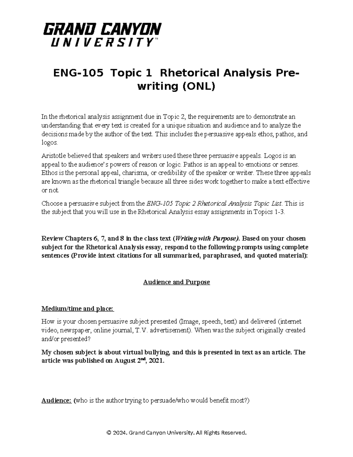ENG105ONL T1 Rhetorical Analysis Pre Writing Exercise2 ENG105