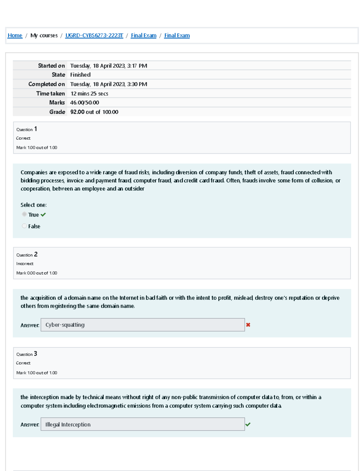 Final Exam Attempt Review Info-ass-sec-3 - Home / My Courses / UGRD ...