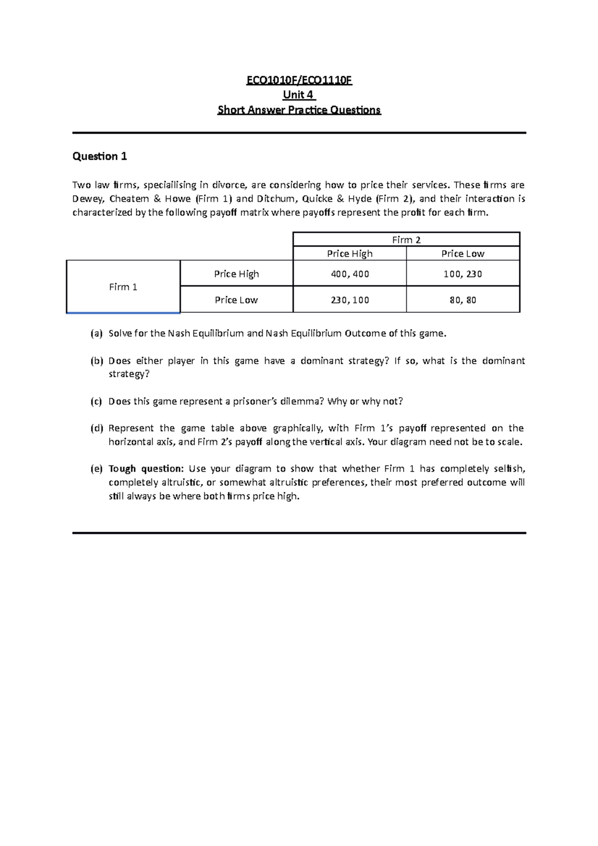 Unit 4 Practice Qs - Questions - ECO1010F/ECO1110F Unit 4 Short Answer ...