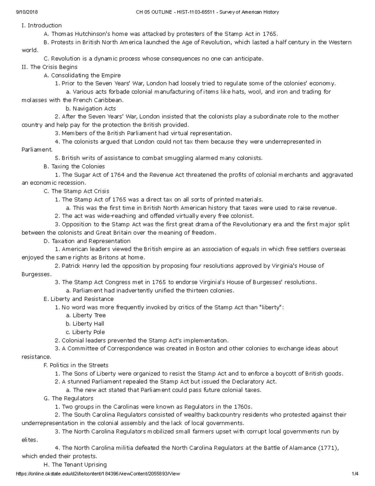 Ch5 Outline - Lecture notes 5 - CH 05 OUTLINE Survey of American ...