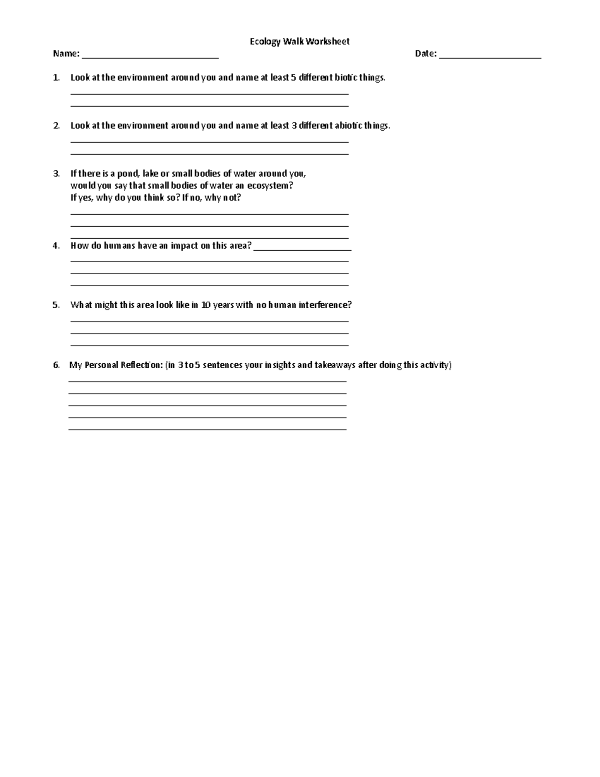 Ecology-walk-worksheet (3) - Ecology Walk Worksheet Name 