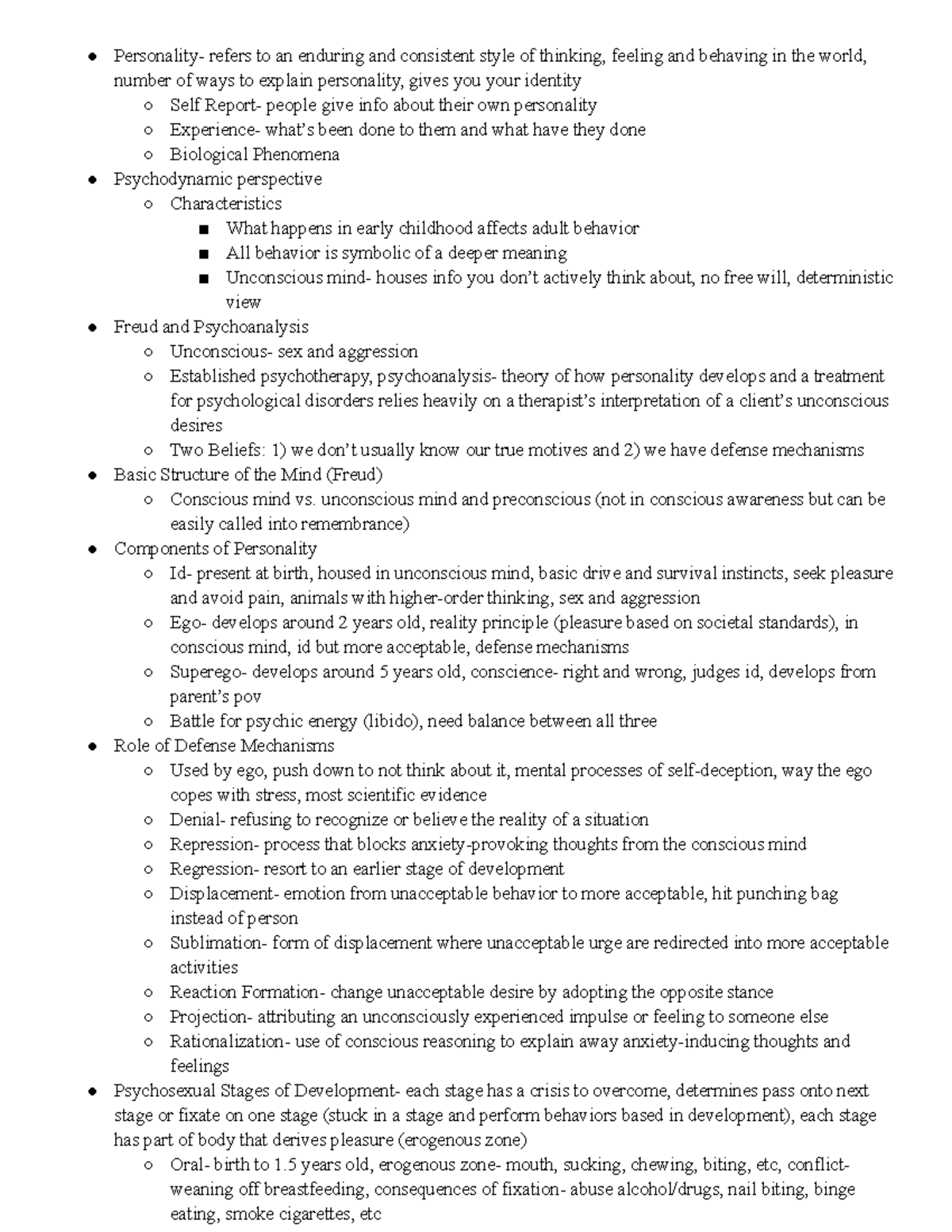 Psych 101 Exam 3 Lecture 1 Notes - Personality- Refers To An Enduring ...