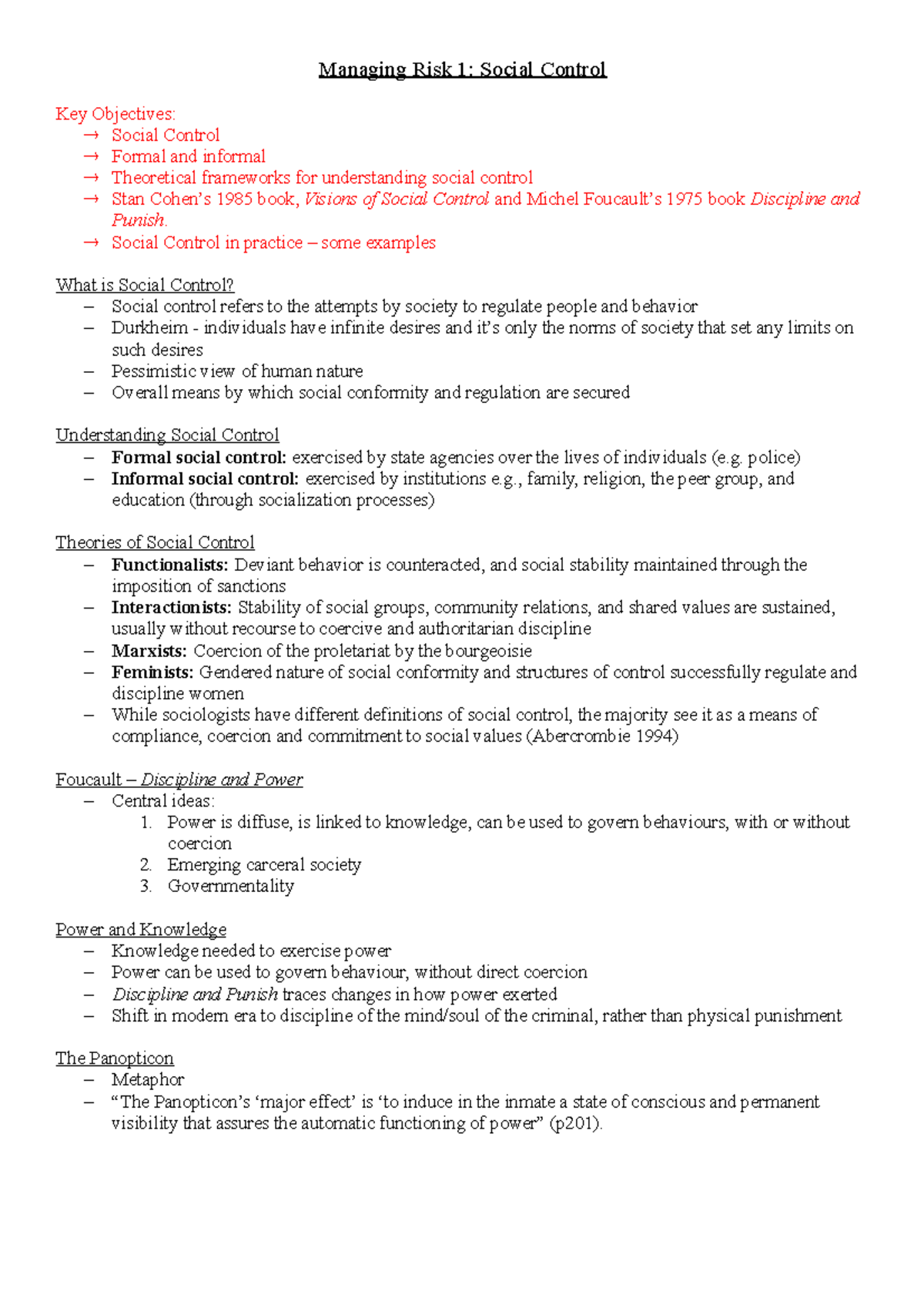 Managing Risk 1 - Social Control - Managing Risk 1: Social Control Key ...