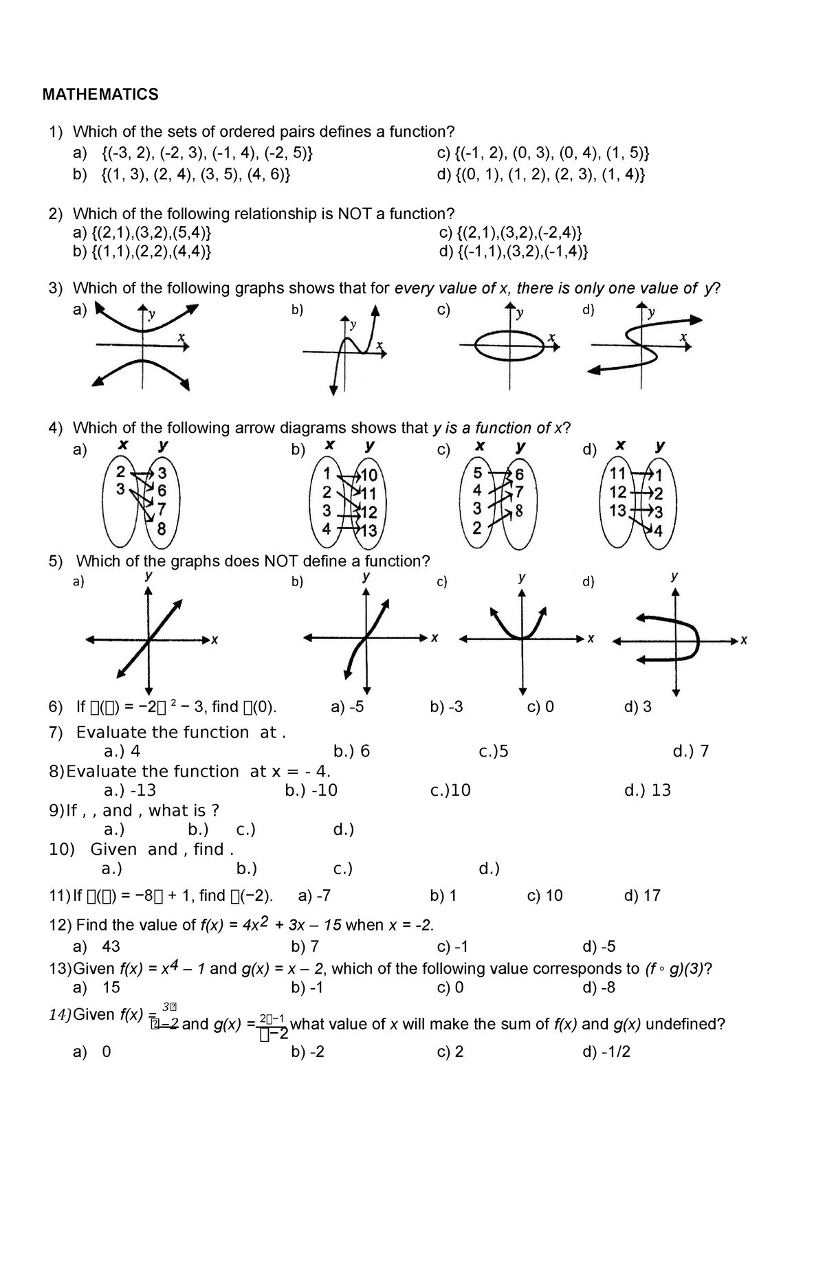 Math- Qualifying Exam - Thank You - B) A) B) C) D) MATHEMATICS Which Of ...