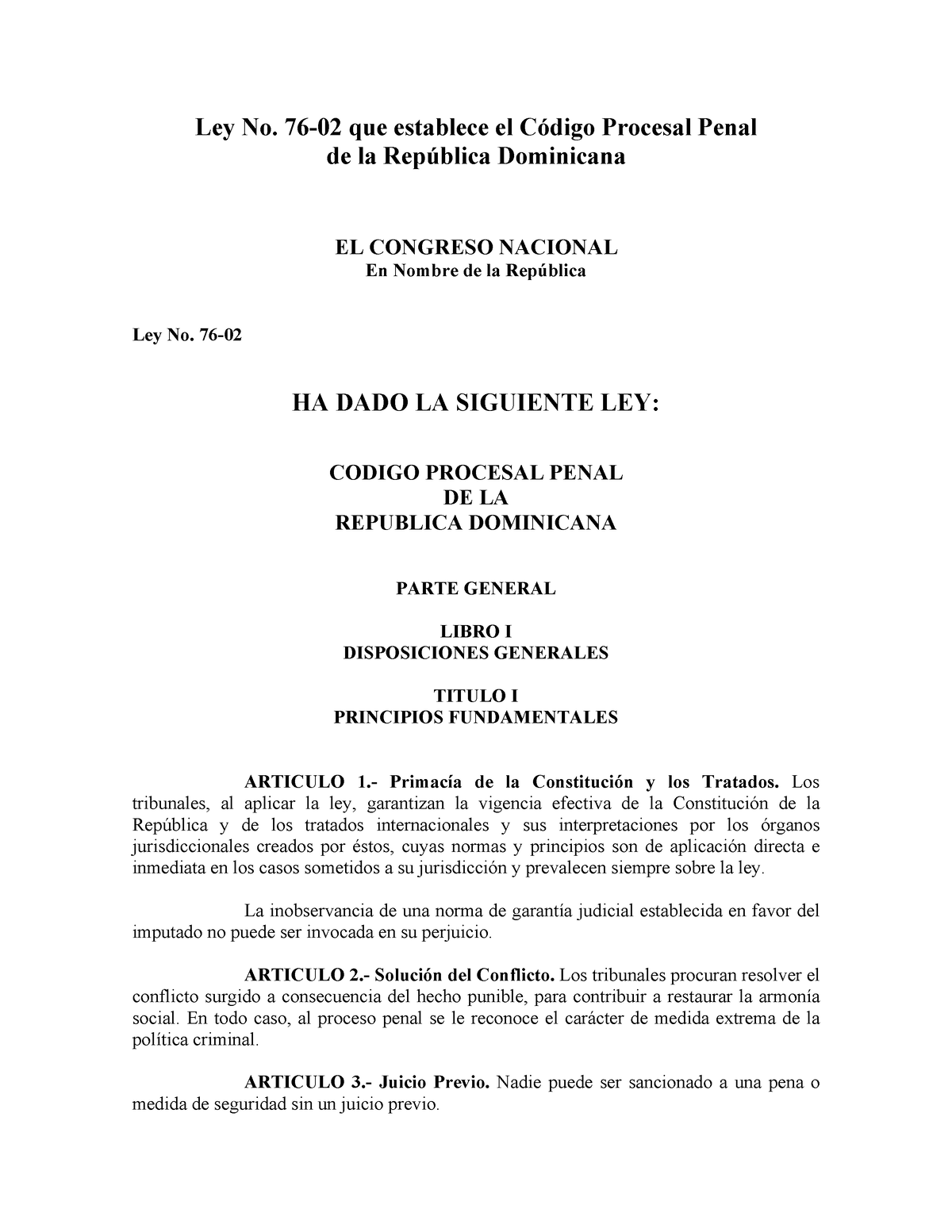 Ley-No.-76-02-Código-Procesal-Penal-Dominicana - Ley No. 76-02 Que ...