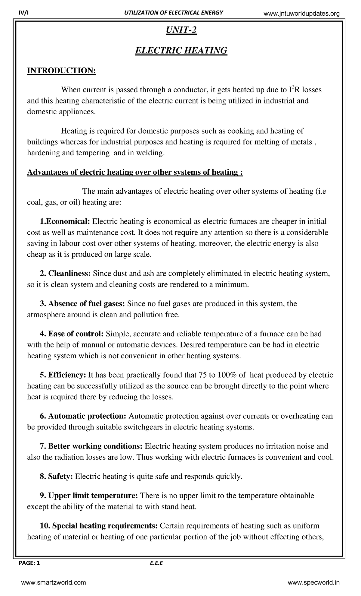 Uee Unit 2 Tutorials Of Electric Heating Page 1 E E Unit Electric