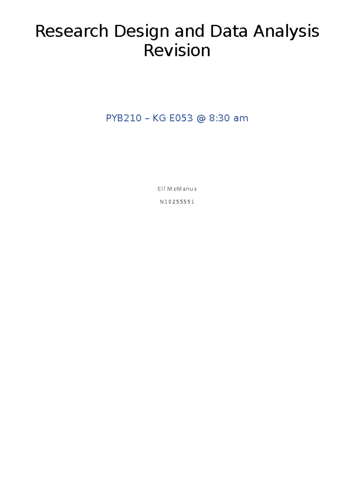 Research Design and Data Analysis Revision - Research Design and Data ...