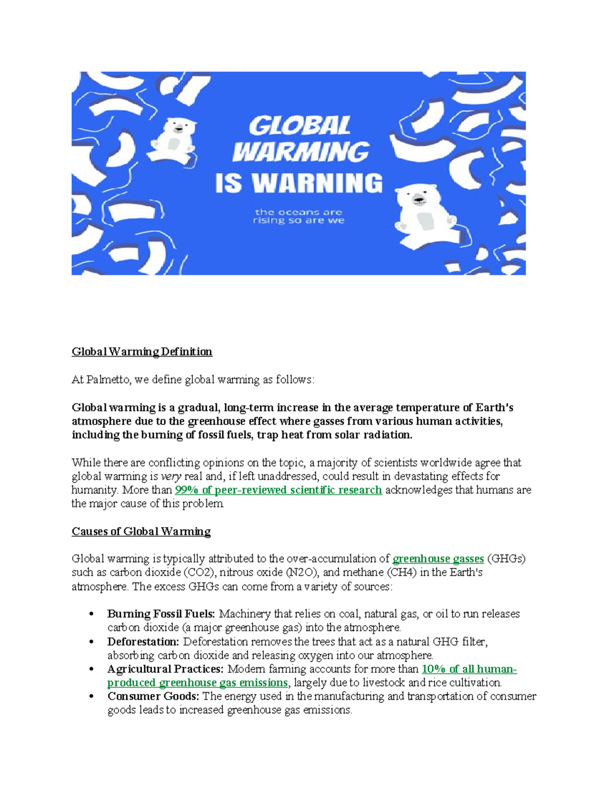 Global Warming reading note Global Warming Definition At Palmetto, we