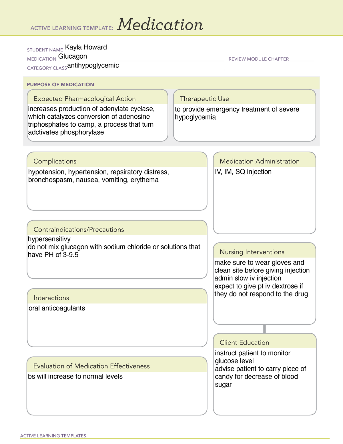 Glucagon med sheets ACTIVE LEARNING TEMPLATES Medication STUDENT