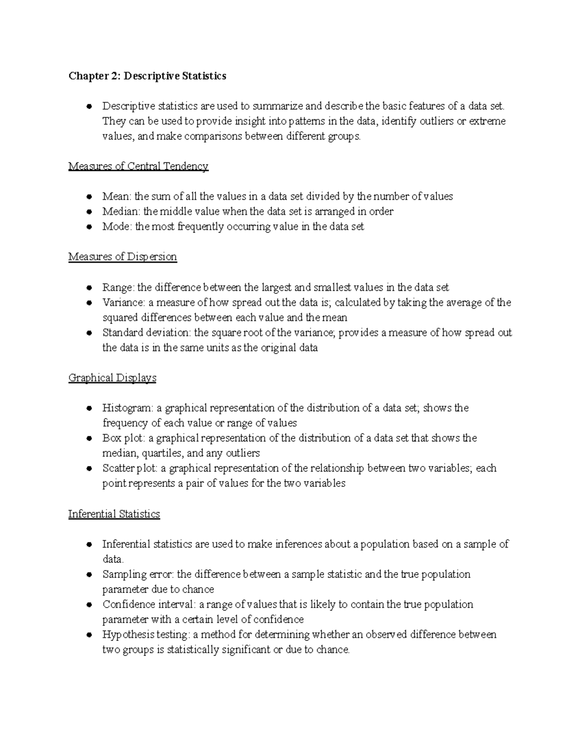 Chapter 2 Notes - STAT 100 CH 2 - Chapter 2: Descriptive Statistics ...