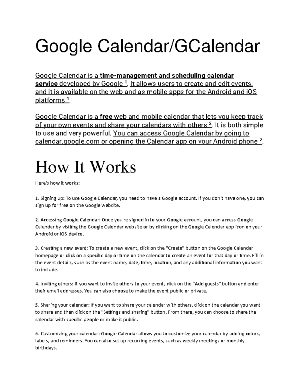 Workspace Explanation Google Calendar/GCalendar Google Calendar is a