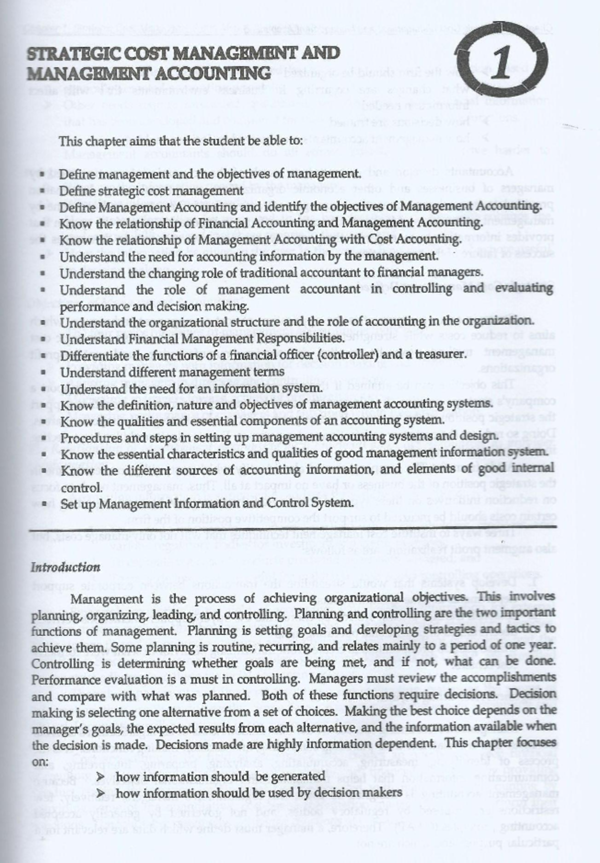 SCM - Chapter 1 & Exercises - Management Accounting - Studocu