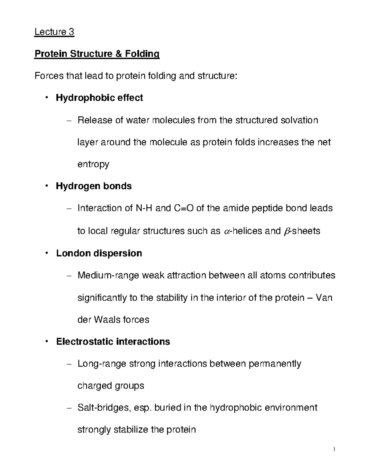 Lecture 3 Protein Structure Folding Lecture 3 Protein Structure