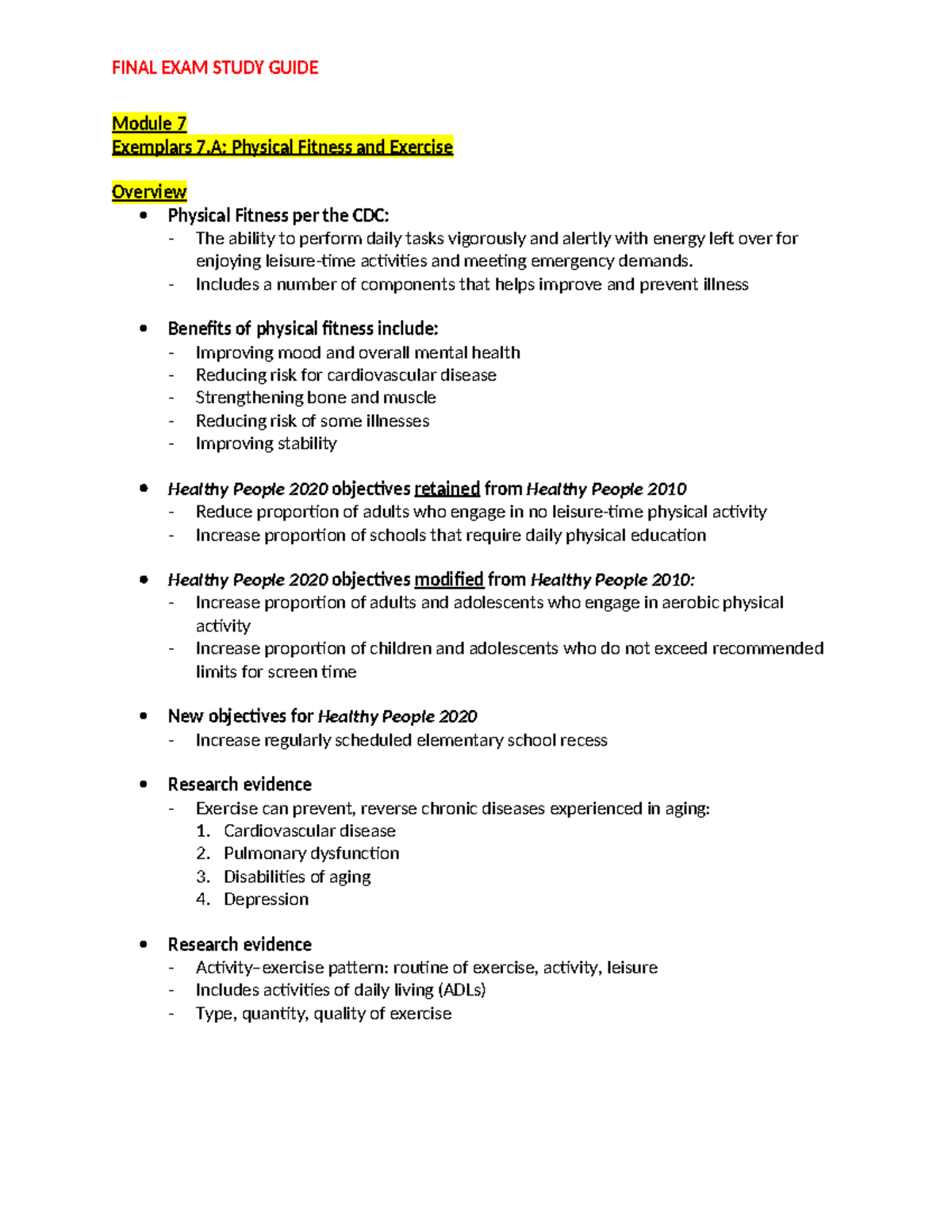 Module 7.A- Fitness - Module 7 Exemplars 7: Physical Fitness and ...