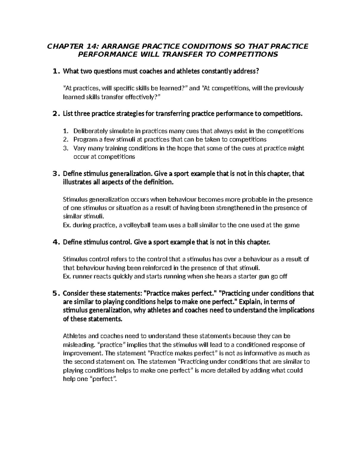 Chapter 14 - ch14 - CHAPTER 14: ARRANGE PRACTICE CONDITIONS SO THAT ...