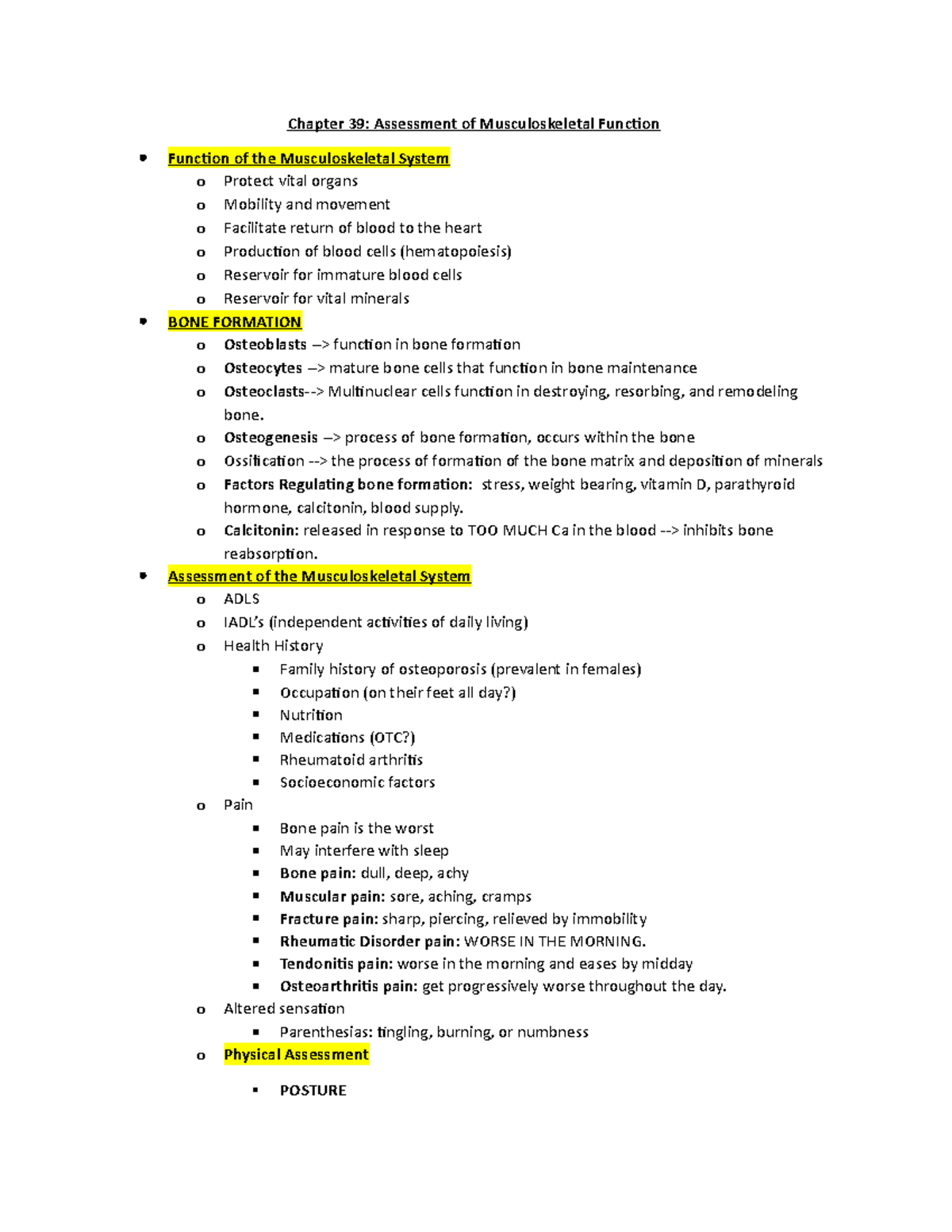 Med Surg Exam 3 Chapter 39 Assessment Of Musculoskeletal Function