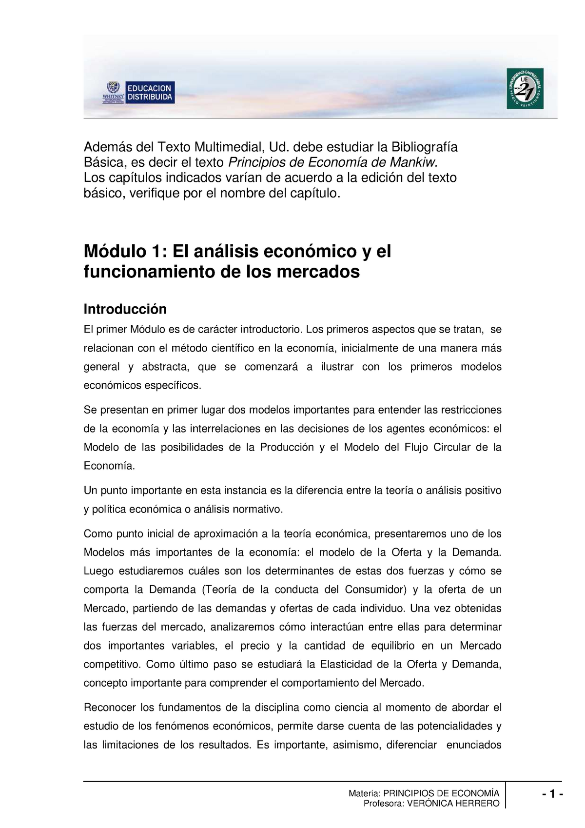 El análisis económico y el funcionamiento de los mercados - Materia:  PRINCIPIOS DE ECONOMÍA Además - Studocu