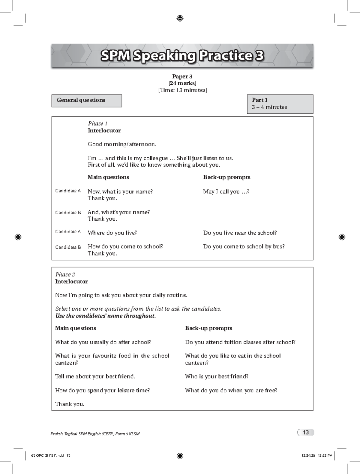 SPM Speaking Paper Sample 1 Praktis Topikal SPM English (CEFR) Form 5
