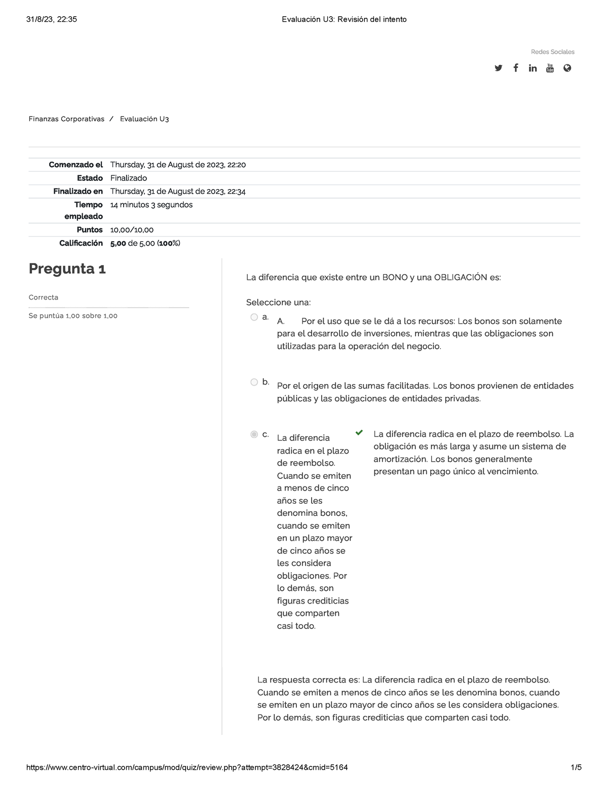 Evaluación UNIDAD 3 - Redes Sociales Finanzas Corporativas / Evaluación ...