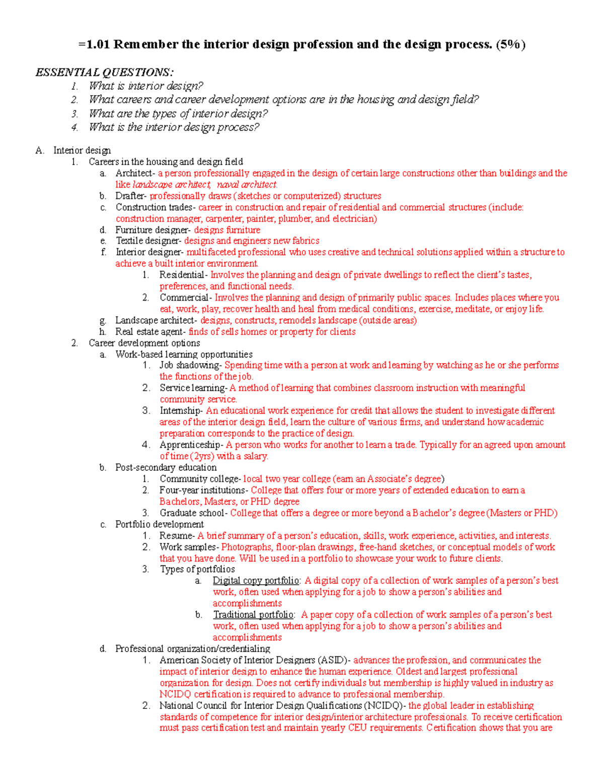 Interior Design 1 Outlines - =1 Remember the interior design profession ...