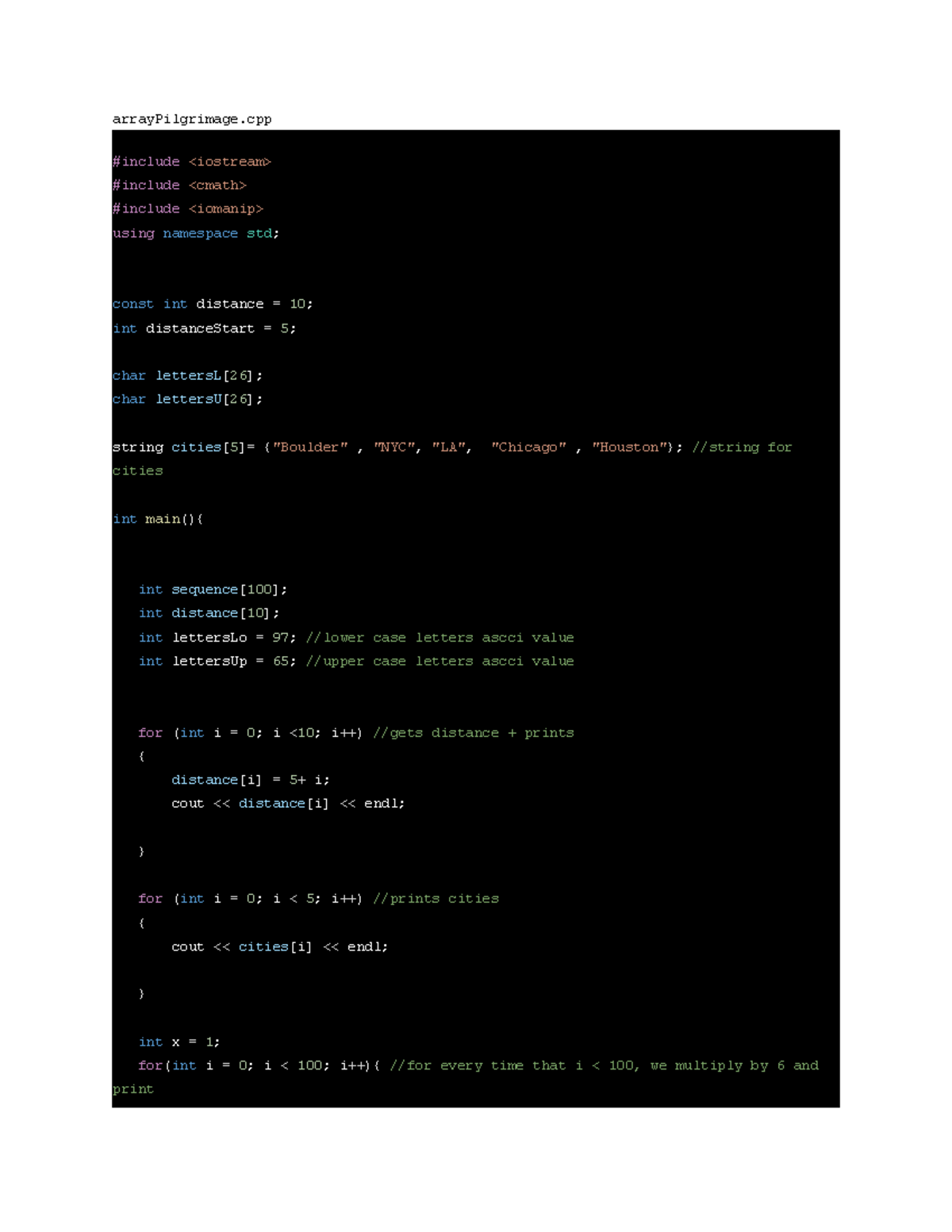 Computer Science Code: Homework 5 FULL - arrayPilgrimage #include # ...