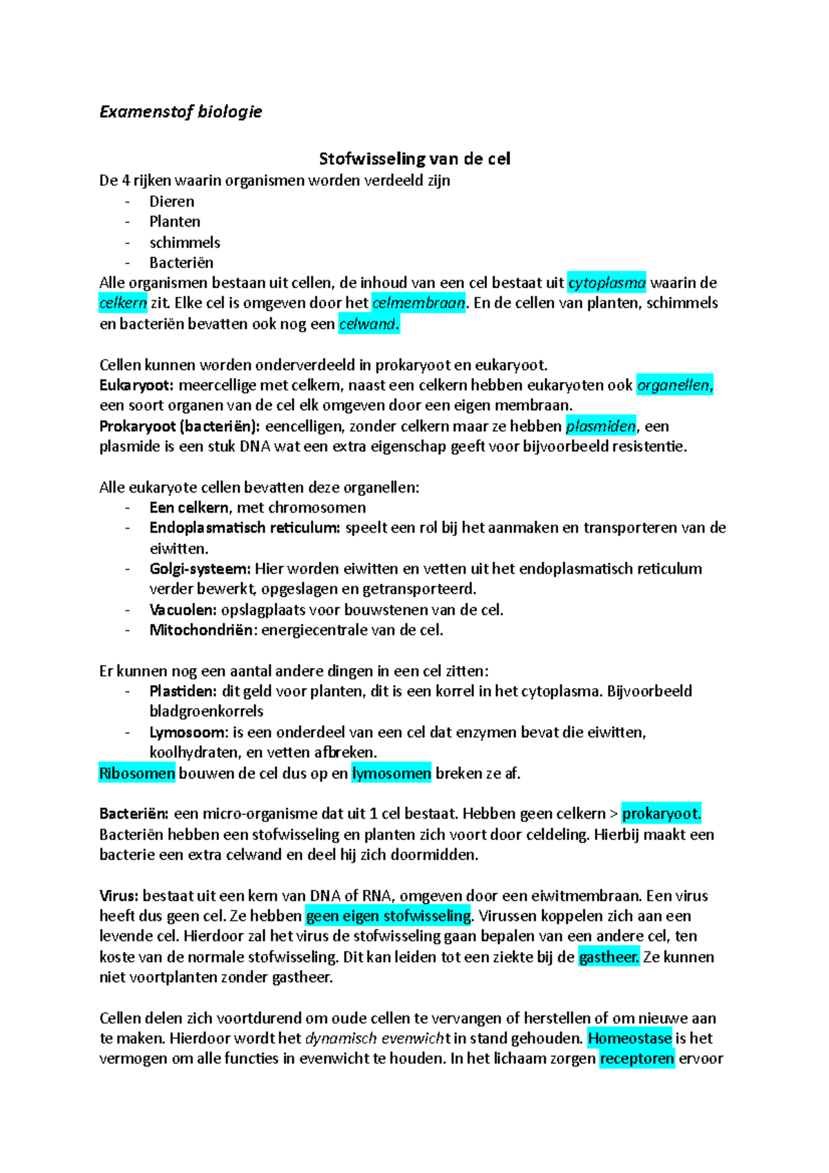 Examenstof biologie havo - Examenstof biologie Stofwisseling van de cel ...