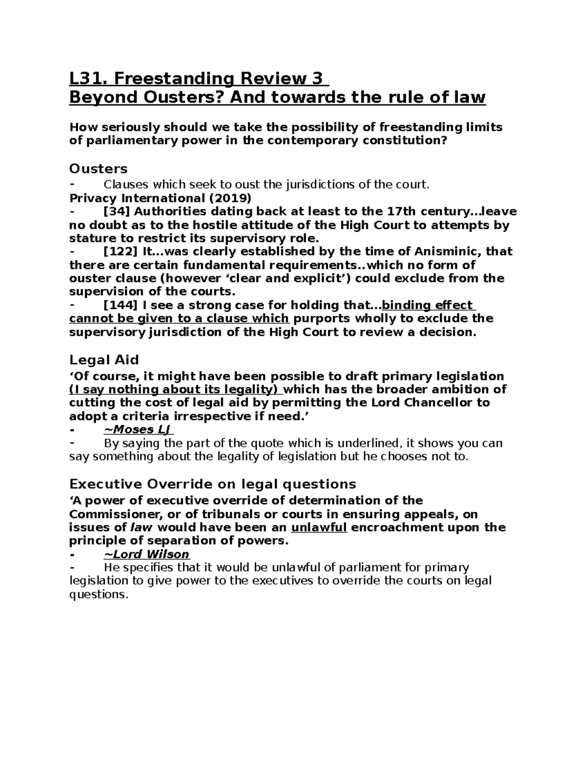 L31. Freestanding Review 3 Beyond Ousters? And towards the rule of law