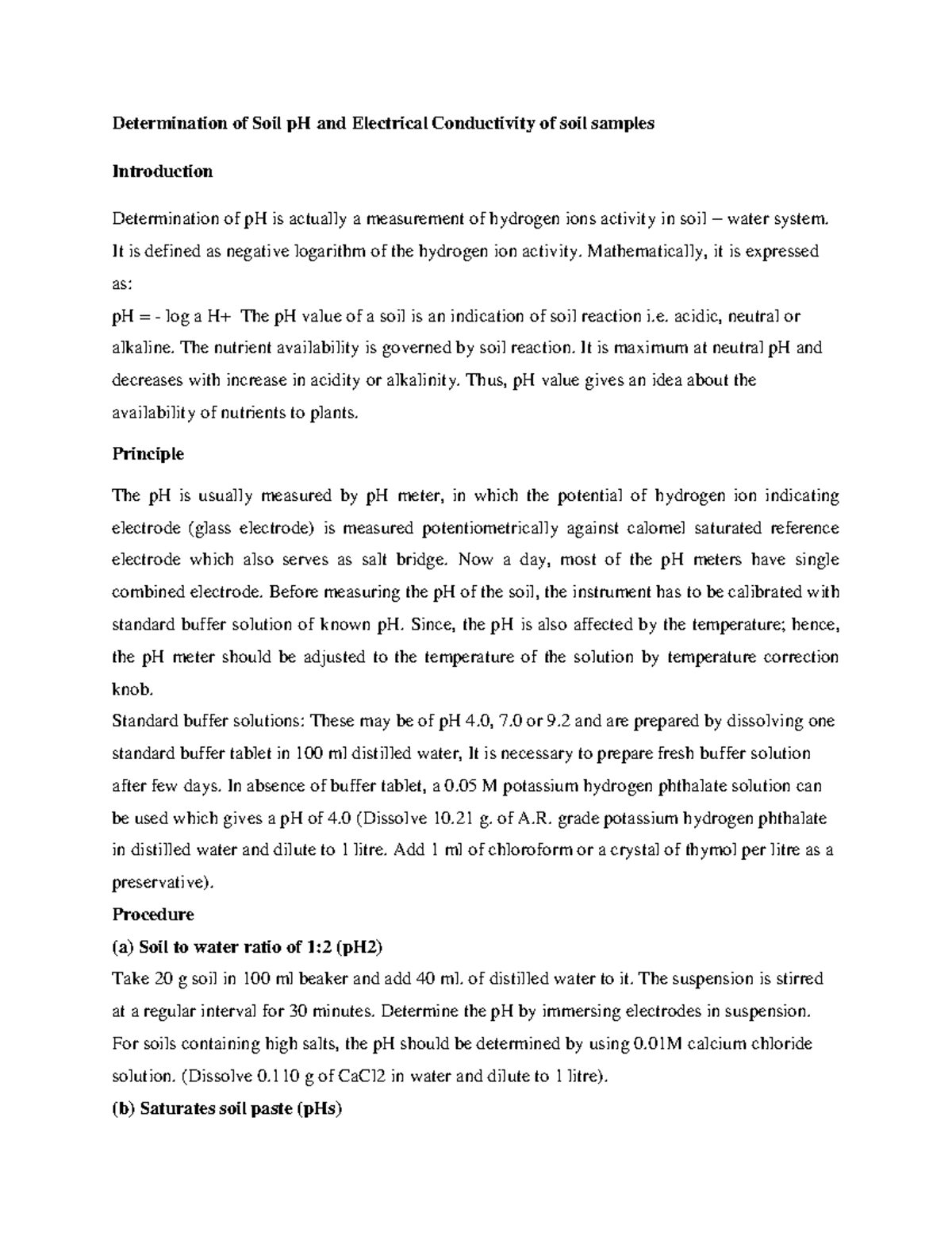 Determination Of Soil PH And EC Of Soil Samples - Determination Of Soil ...