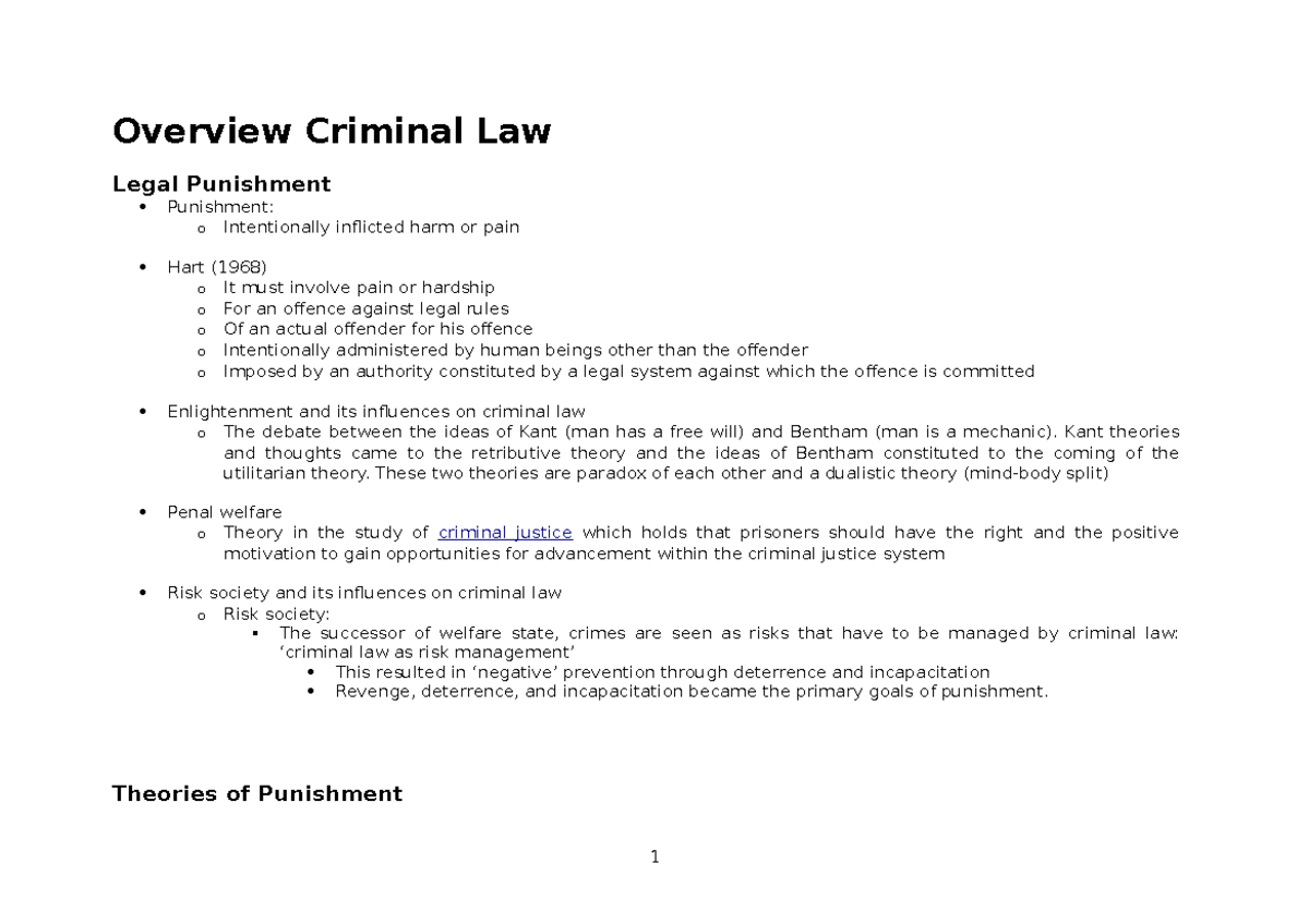 Full Exam Summary Criminal Law Overview Criminal Law Legal Punishment