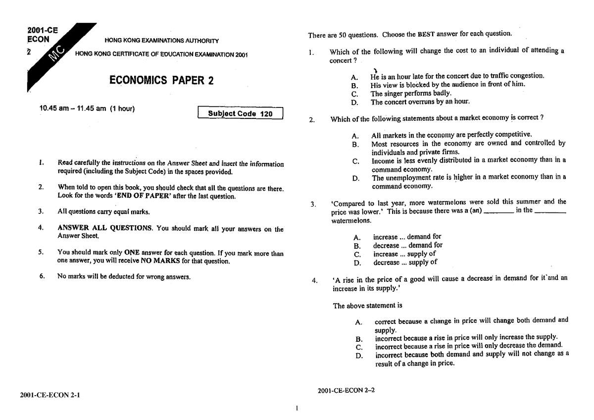 economics paper 2 possible essays