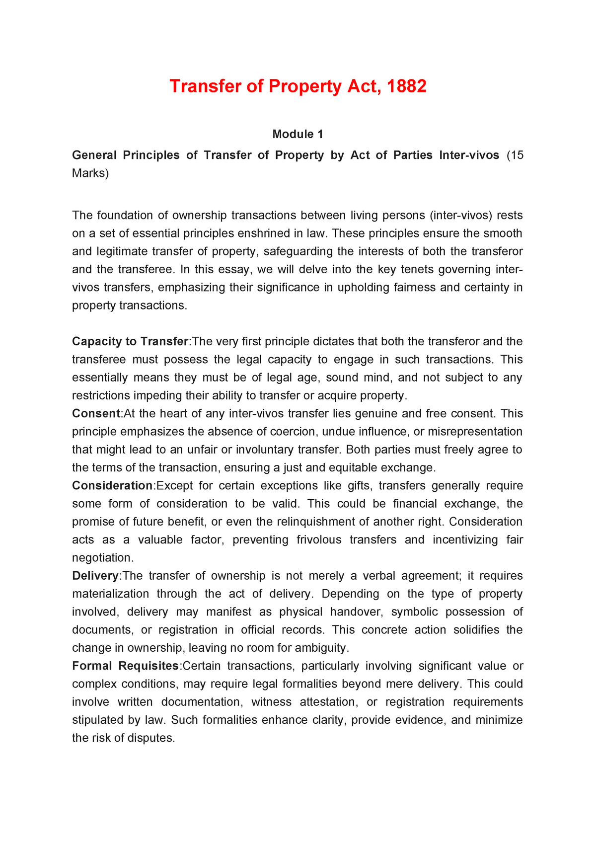 transfer of property act research paper topics