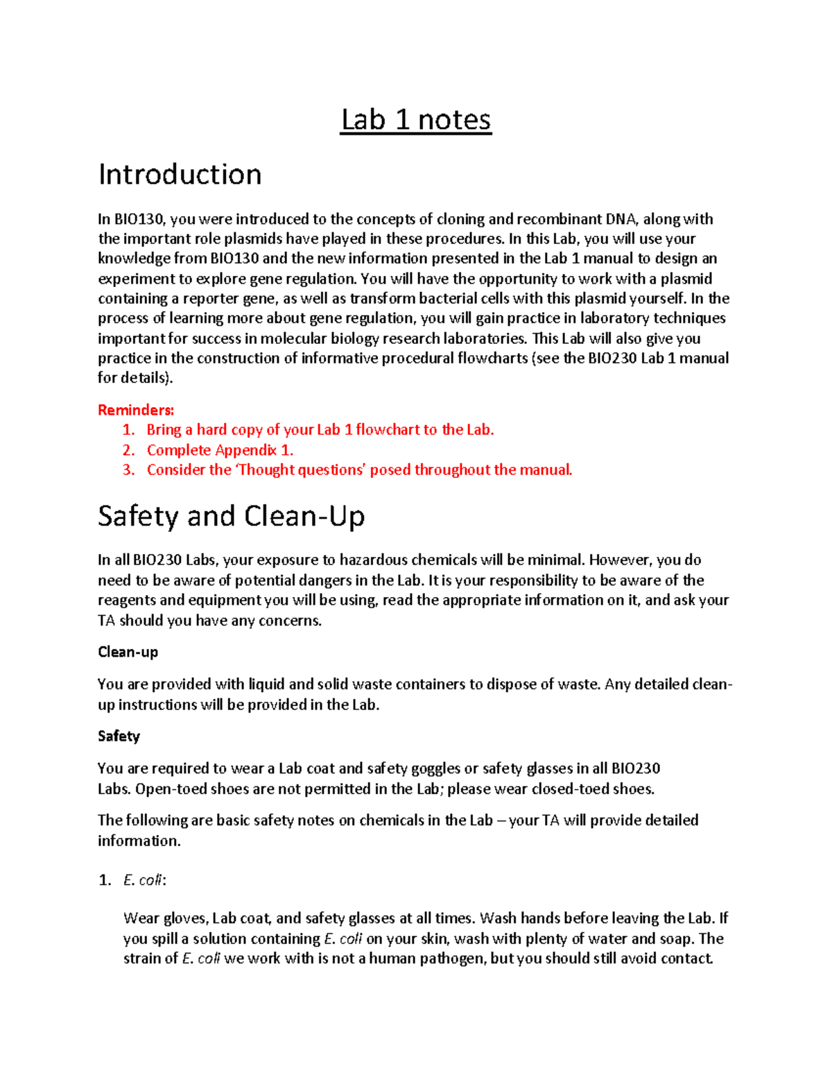 Lab 1 notes - Lab 1 notes Introduction In BIO130, you were introduced ...