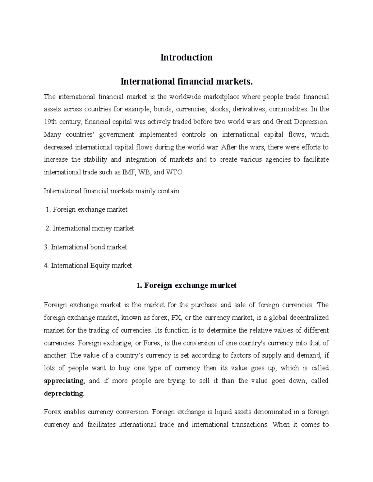IBF 2 - Lecture notes 1 - Introduction International financial markets ...