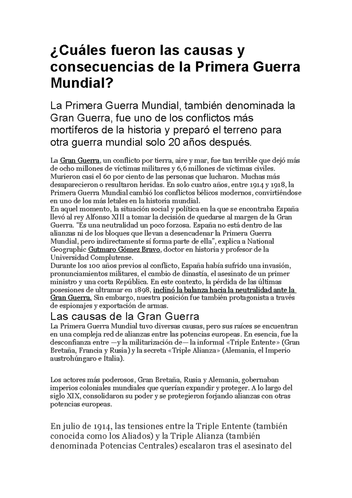 PGM - historia de la primera guerra mundial - ¿Cuáles fueron las causas ...