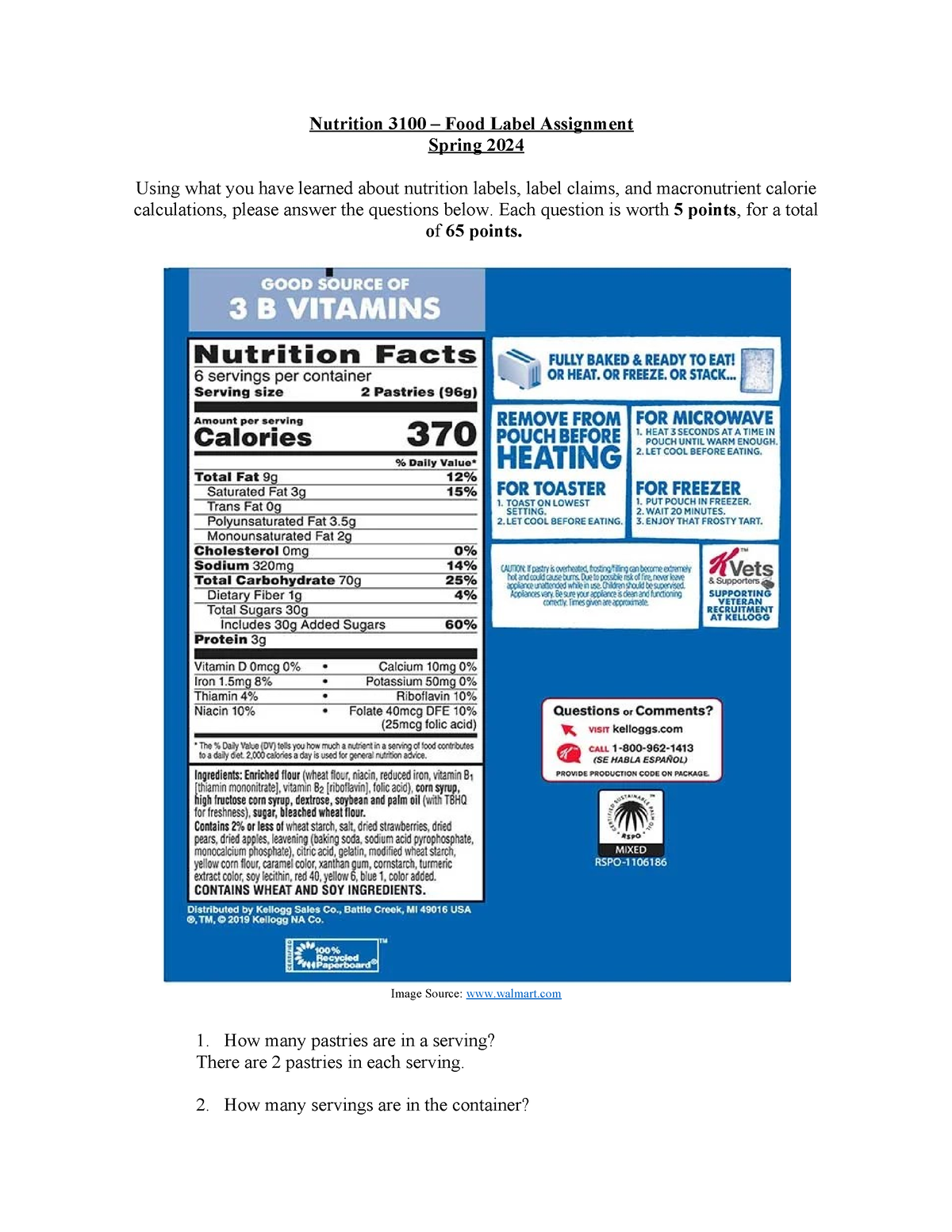 nutrition food label assignment