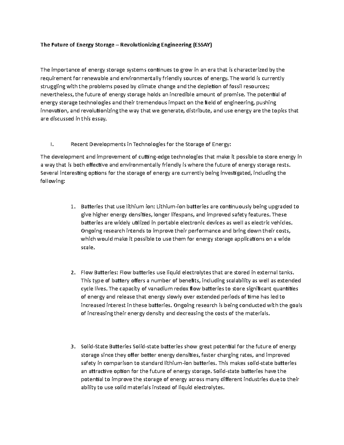 The Future of Energy Storage – Revolutionizing Engineering( Essay ...