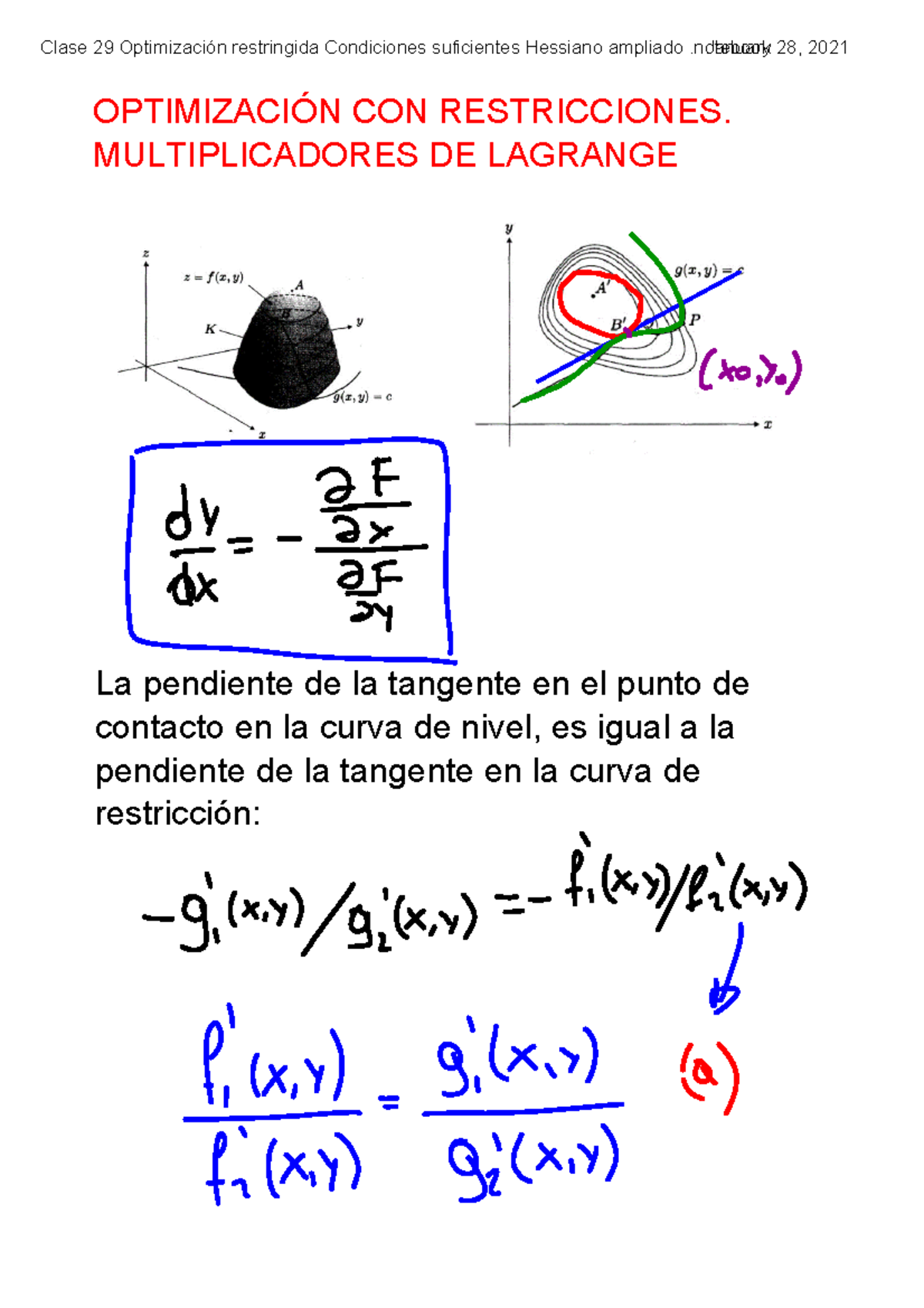 Clase 28 Optimización Restringida Condiciones Suficientes Hessiano ...