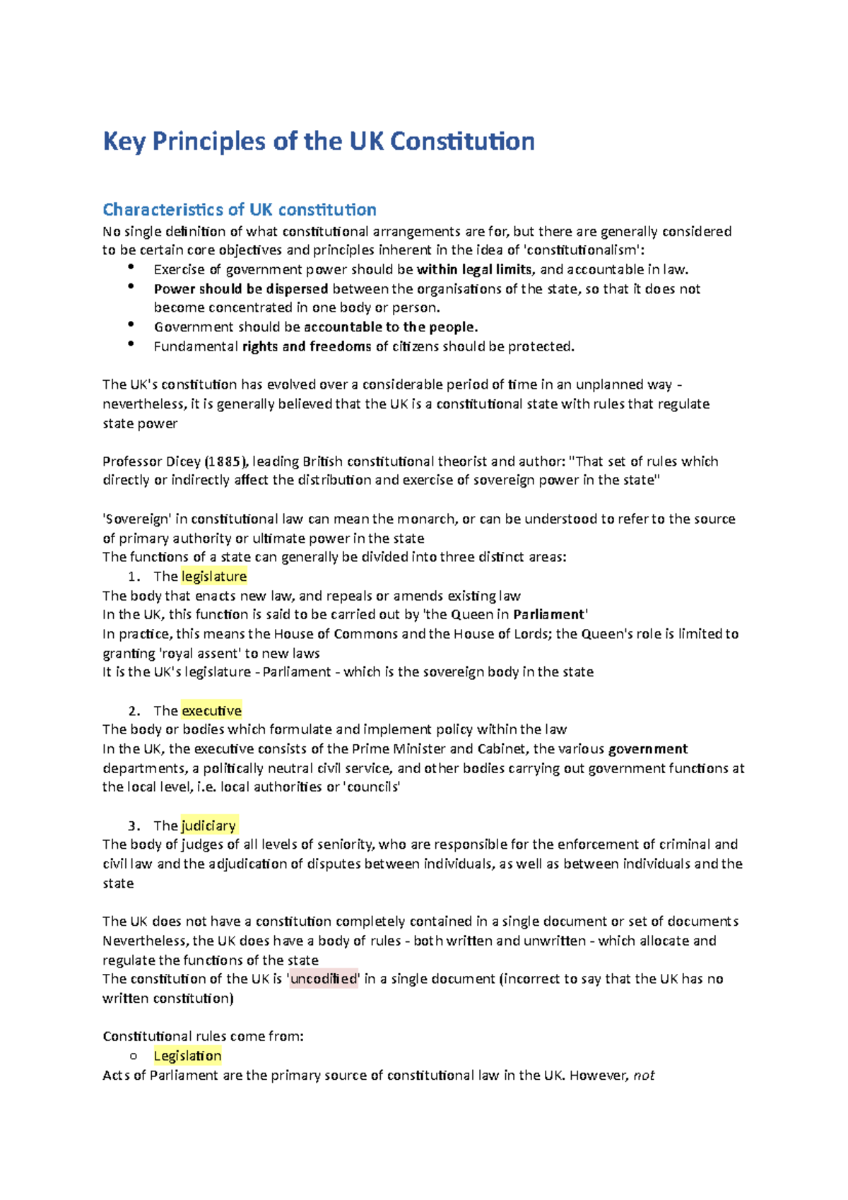 Prepare 3 - Lecture 3 Notes For Public Law I - Key Principles Of The UK ...