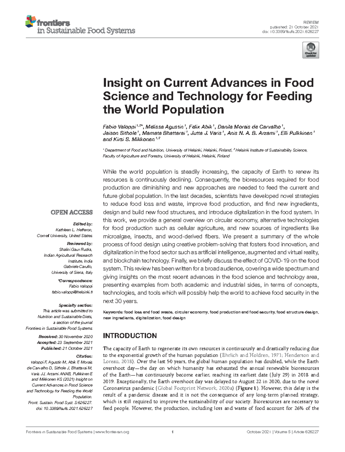 Fsufs-05-626227 - lab report - REVIEW published: 21 October 2021 doi ...