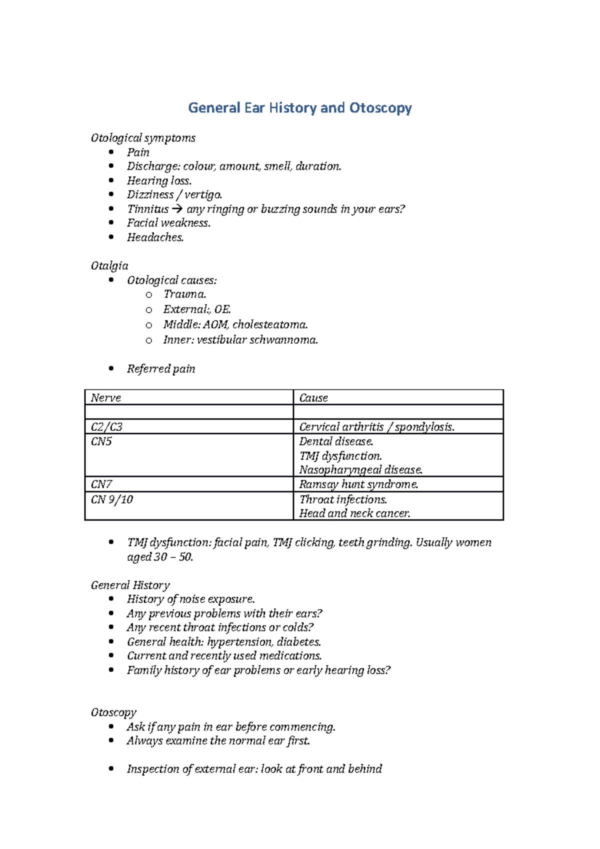 ENT- ear nose and throat - General Ear History and Otoscopy Otological ...