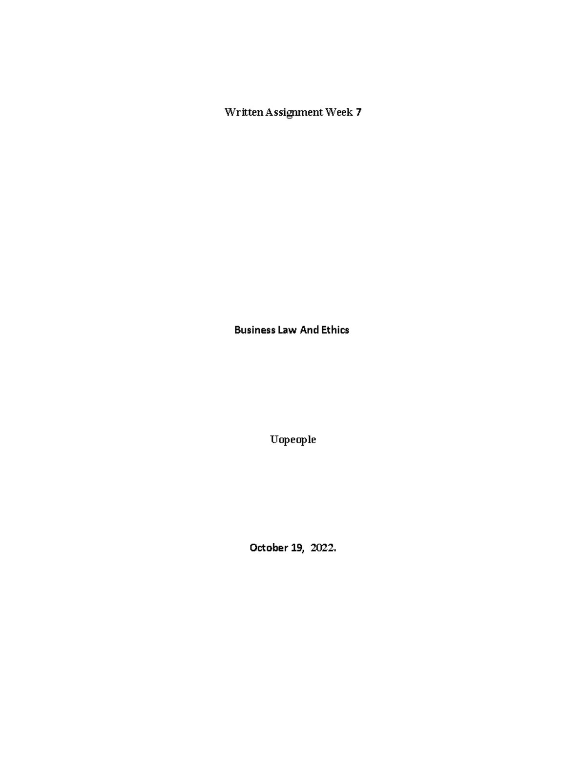 Week 7 - Week 7 Written Assignment - Written Assignment Week 7 Business ...