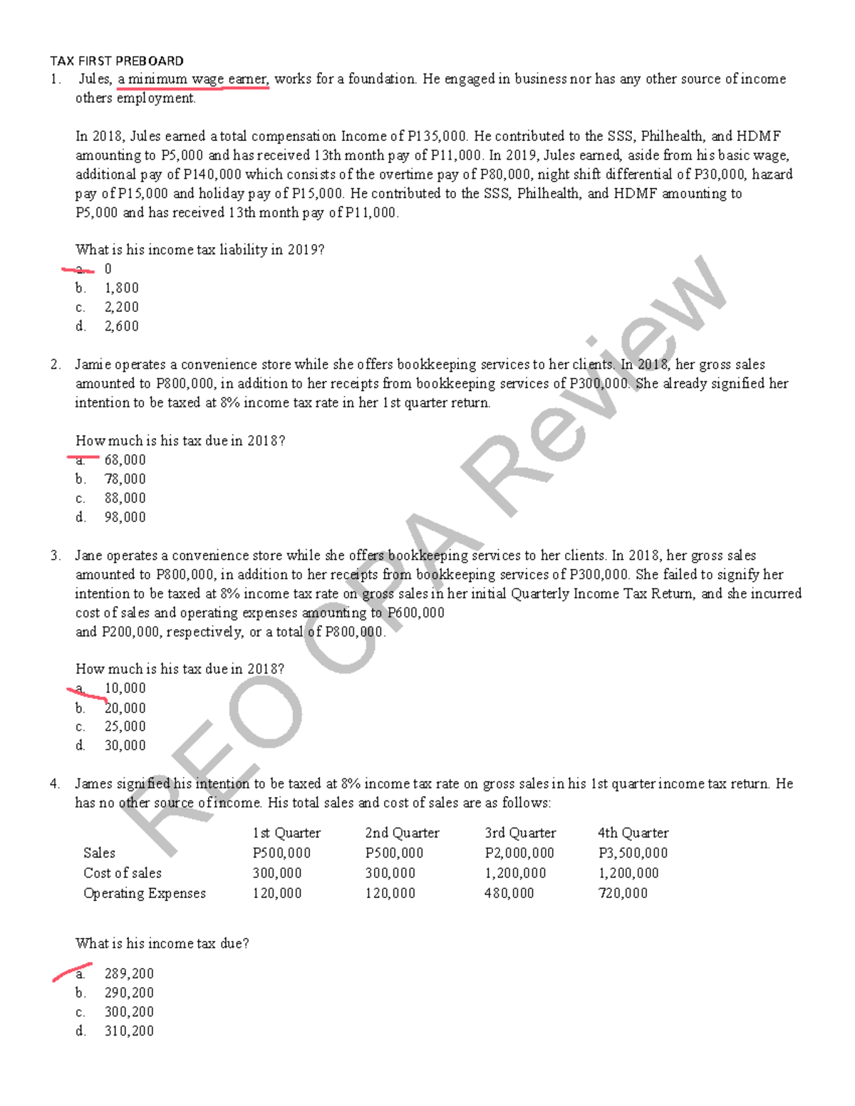 TAXATION First-Preboard-Examination By CPAR - REO CPA ReviewREO CPA ...