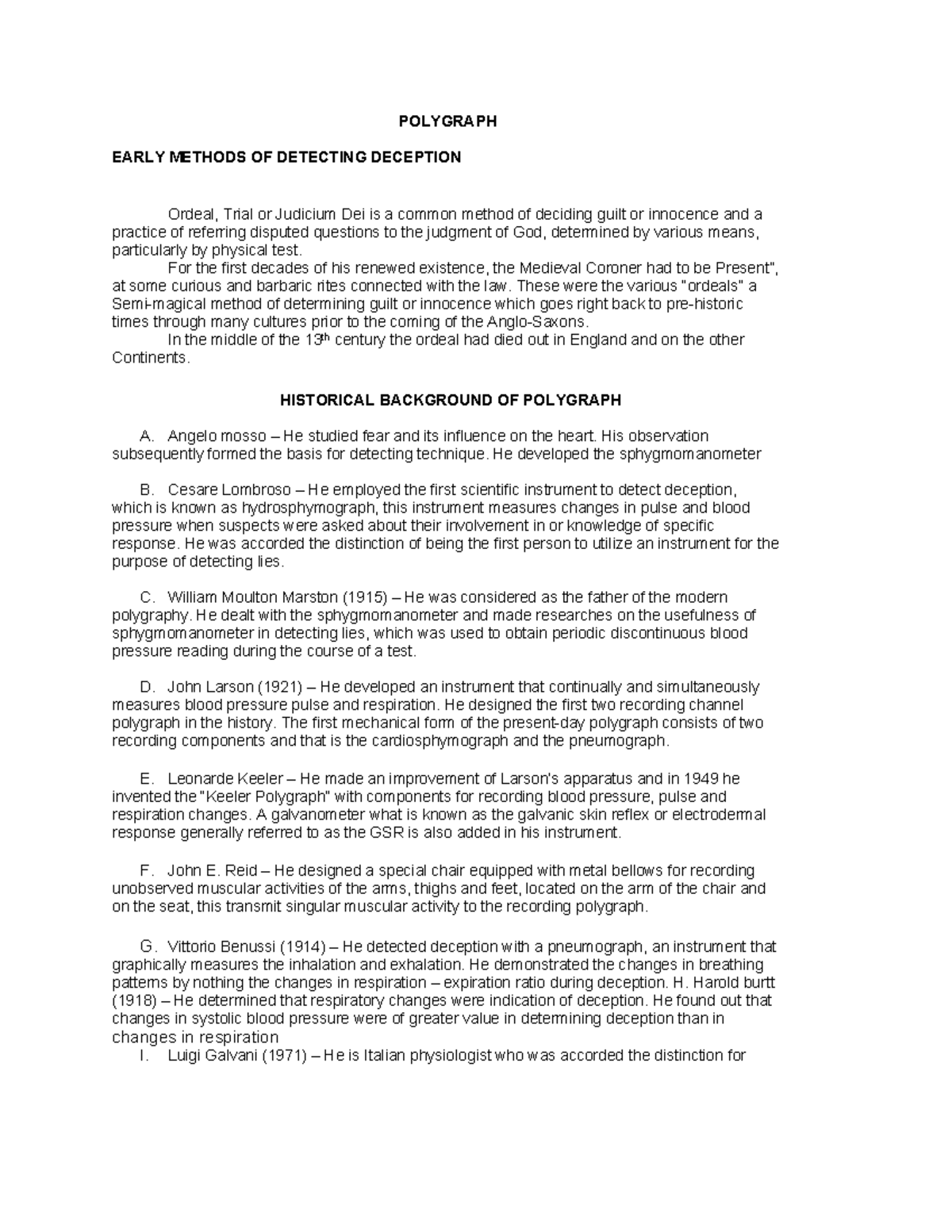 Study NOTE FOR Polygraphy - POLYGRAPH EARLY METHODS OF DETECTING ...