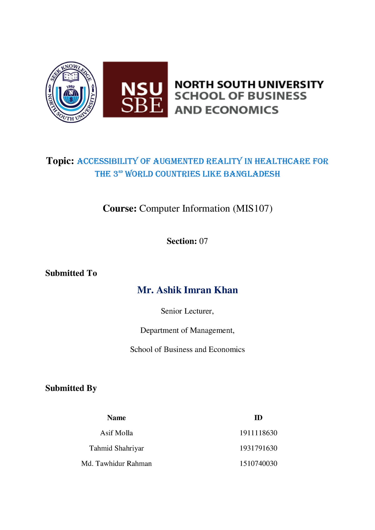 Augmented Reality Final Report - Topic: Accessibility of Augmented ...