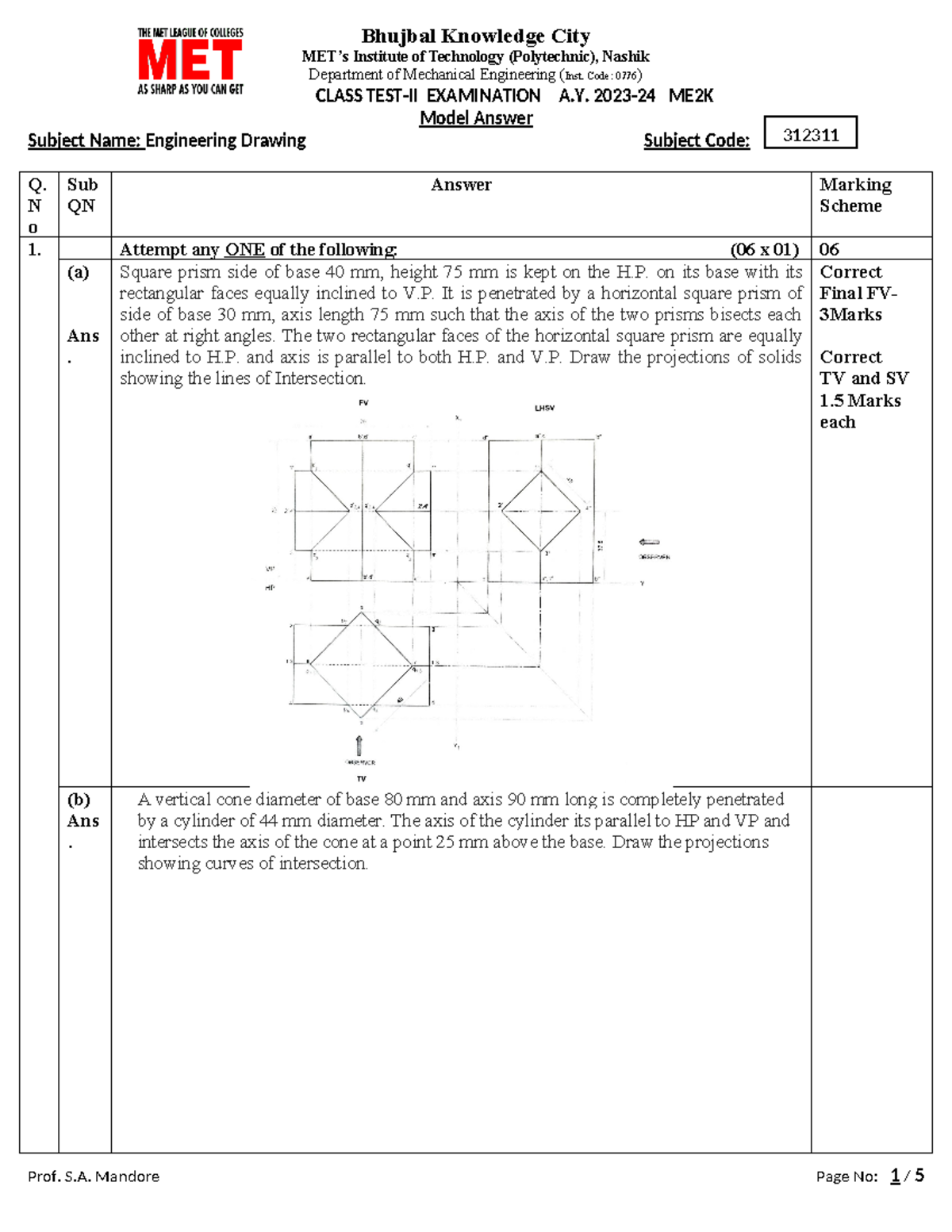 312311 Test II Model Answer 2324 - 312311 MET’s Institute of Technology ...