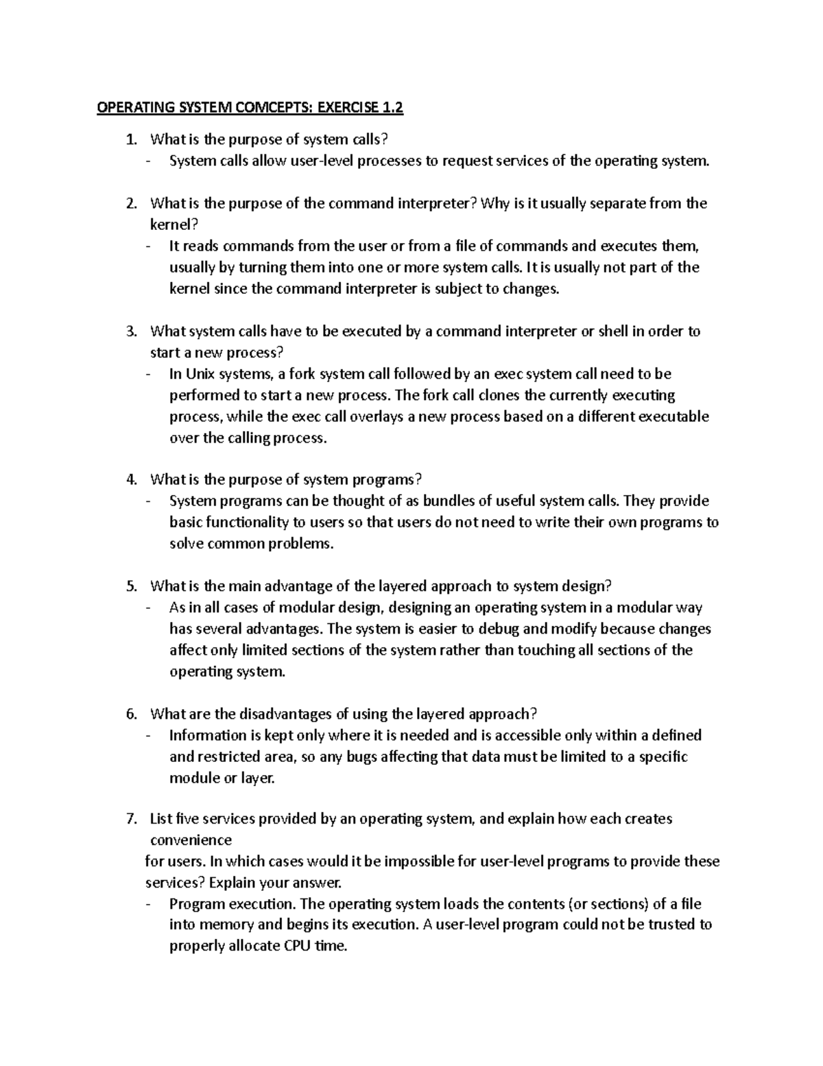 OS Exercise 1 - sadsadasdsad - OPERATING SYSTEM COMCEPTS: EXERCISE 1 ...