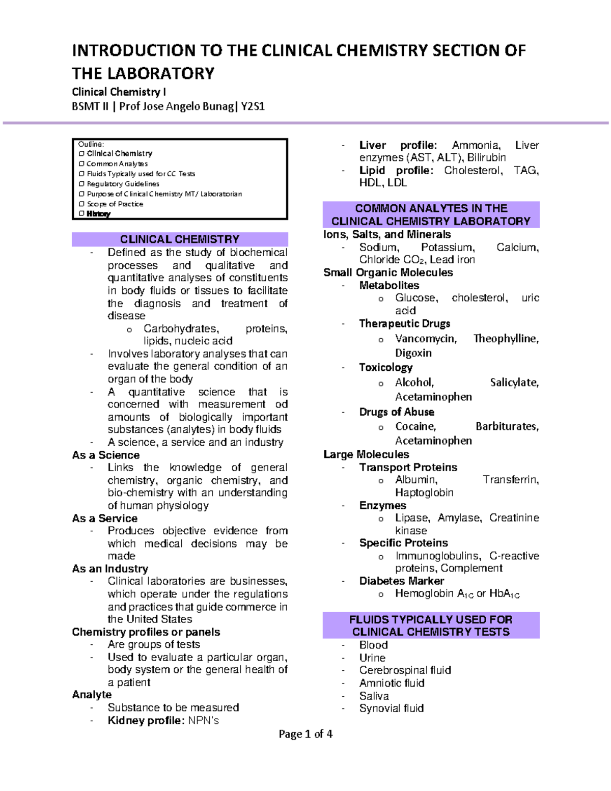 1 - CC1 - THE LABORATORY Clinical Chemistry I BSMT II | Prof Jose ...