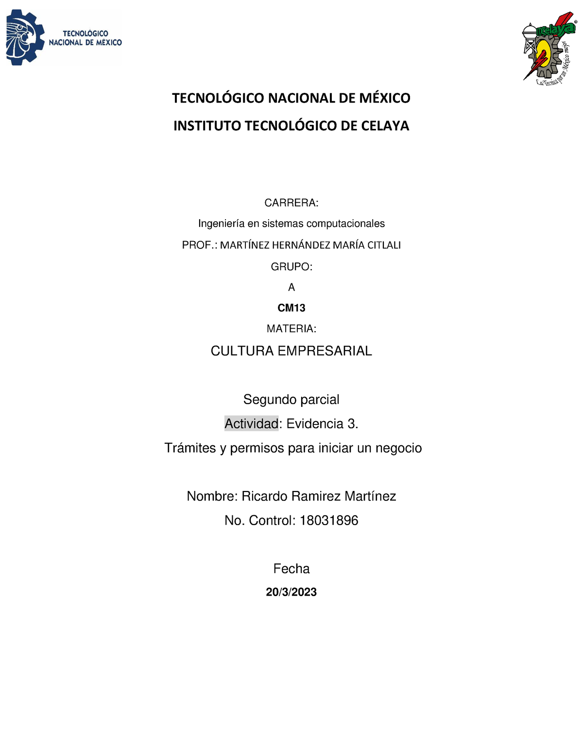 Trabajo De Evidencia 3 - Nada... - TECNOL”GICO NACIONAL DE M ...