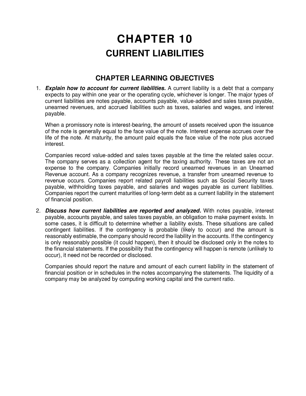 Test - Bank Ch10 - CHAPTER 1 0 CURRENT LIABILITIES CHAPTER LEARNING ...